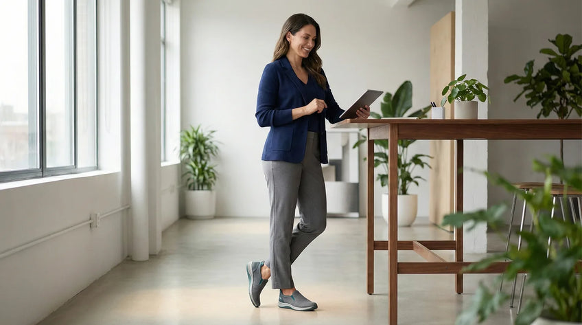 Active lifestyle scene representing comfort and support during long hours on foot